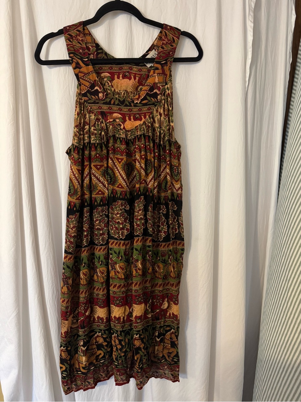 Belma Boho Printed Maxi Dress in Multicolor, (One Size) Sheer with pockets!